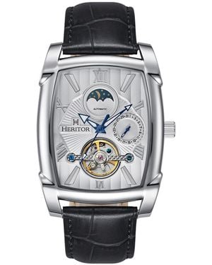 Heritor Valentin Leather-Band Watch W/Date - Metallic
