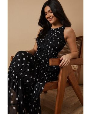 Oasis Mono Spot Contrast Piping Midi Dress - Black