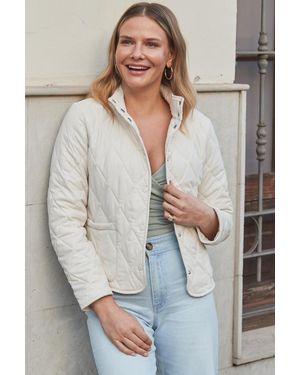 Sosandar Ecru Quilted Collarless Jacket - Grey