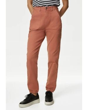 Marks & Spencer M&S Collection Ladies Cotton Blend Slim Fit Ankle Grazer Joggers Brick - Red