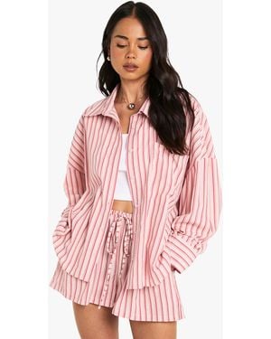 Boohoo Tonal Stripe Relaxed Fit Shirt & Shorts - Pink