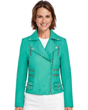 Infinity Leather Aqua Brando Biker Jacket-Loddon - Green