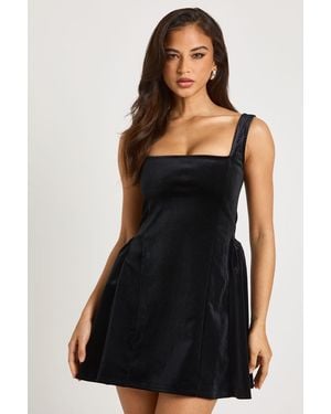 Boohoo Bonded Velvet Square Neck Volume Skater Dress - Black