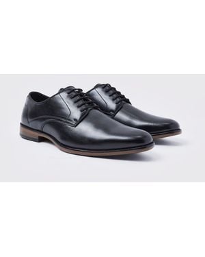 BoohooMAN Faux Leather Lace Up Derby Shoes - Black