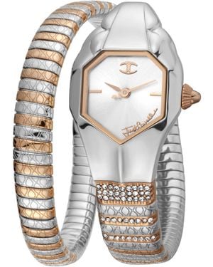 Just Cavalli Glam Snake Quartz Two Tone Stainless Steel Bracelet Watch - White