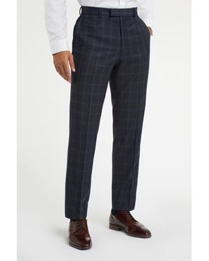 Racing Green Regular Fit Tan Check Trousers - Blue
