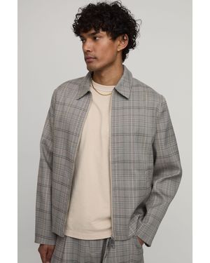 BoohooMAN Check Boxy Fit Tailored Co-Ord Jacket - Grey