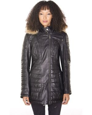 Infinity Leather Quilted Parka Jacket-Curitiba - Grey