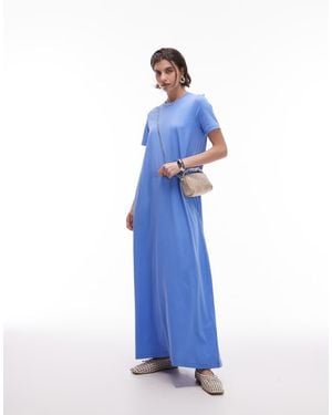 ARKET Pure Cotton Jersey Maxi Dress With Short Sleeves - Blue