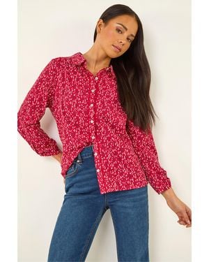 Roman Petite Abstract Spot Stretch Shirt - Red