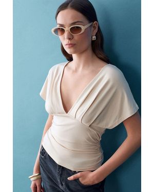 Dilvin Slim Fit V-Hals Blouse Met Strikdetails - Blauw