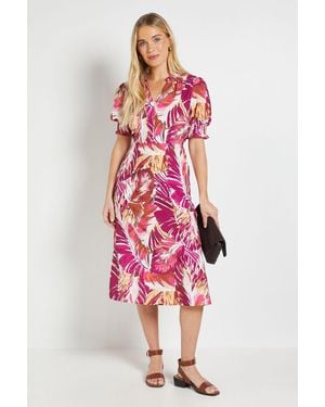 Wallis Petite Palm Print Midi Dress - Pink