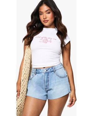 Boohoo Petite Flippy Wide Leg Denim Short - Blue
