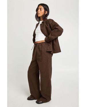 Boohoo Oversized Washed Elasticated Wide Leg Trouser - Brown