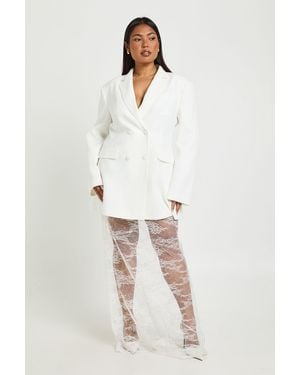 Boohoo Plus Lace Hem Blazer Dress - White