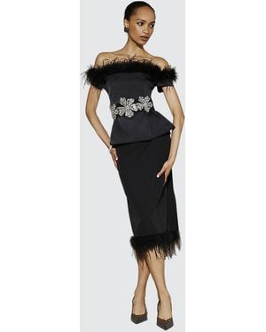 River Island Bardot Top Feather Trim - Black
