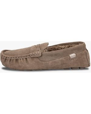 Totes Isotoner Suede Classic Moccasin Slippers Sand - Brown