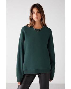 Grimelange Oversized Ribbed Crew Neck Sweatshirt - Green