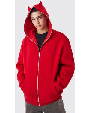 BoohooMAN Oversized Devil Horn Hoodie - Red