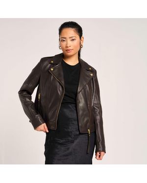 Barneys Originals Real Leather Chocolate Biker Jacket With Trims - Black