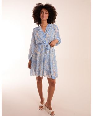 Blue Vanilla Butterfly Floral Wrap Dress - Blue