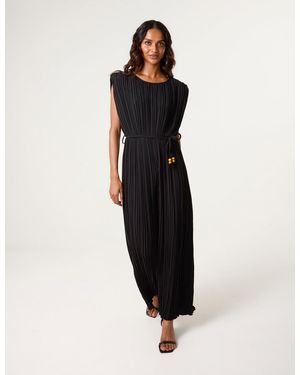 Blue Vanilla Pleated Shoulder Pad Jumpsuit - Black