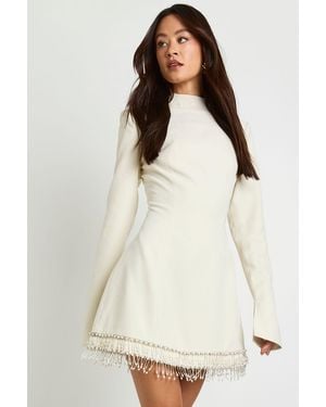 Boohoo Tall Grown On Neck Trim Hem Shift - White