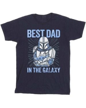Star Wars Mandalorian Best Dad Galaxy T-Shirt Cotton - Blue
