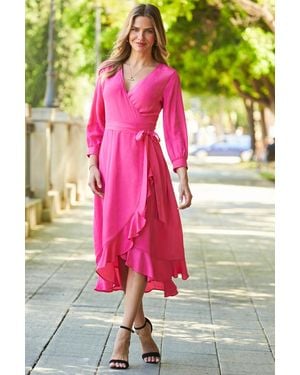 Sosandar Hot Ruffle Hem Midi Wrap Dress - Green