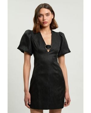 Karen Millen Tailored Puff Sleeve Trim V Neck Detail Mini Dress - Black