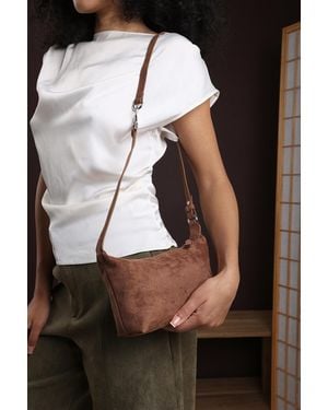 Where's That From 'Caramel' Suede Finish Sling Handbag With Adjustable Shoulder Strap - Black