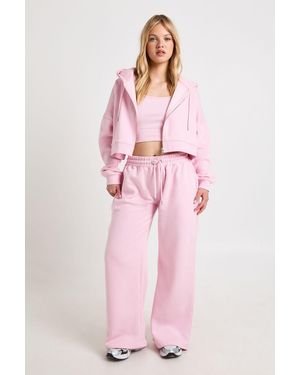 Boohoo Petite Deep Hem Crop Top 3 Piece Hooded Tracksuit - Pink