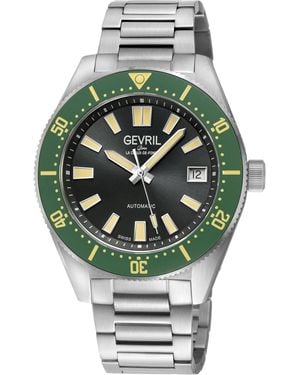 Gevril Mariner Row Automatic, Ss Case, Ceramic Bezel, Dial, 316L Stainless Steel Satin Bracelet Watch - Grey