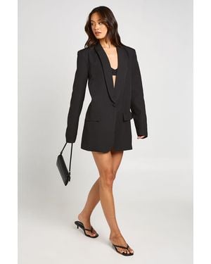 Boohoo Tall Shoulder Pad Plunge Oversized Blazer - Black
