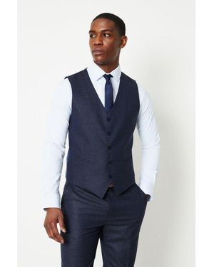 Burton Tonal Grid Check Slim Fit Waistcoat - Blue