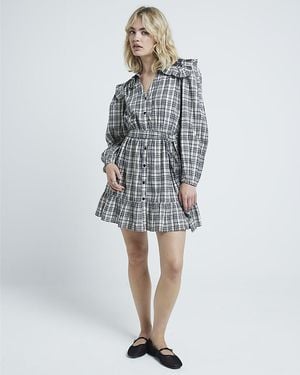 River Island Mini Shirt Dress Frill Collar Cotton - Blue