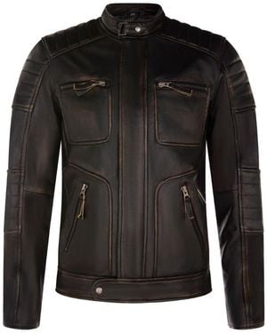 Infinity Leather Vintage Retro Biker Jacket - Black