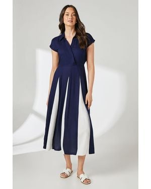 PRINCIPLES Contrast Godet Wrap Bodice Midi Dress - Blue