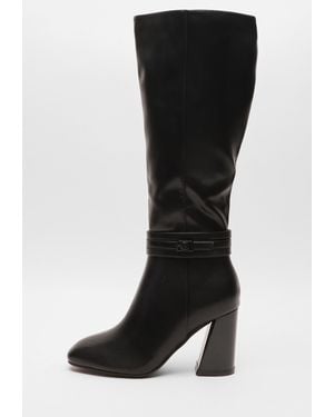 Quiz Wide Fit Faux Leather Knee High Boots - Black