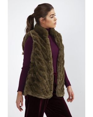 Jayley Faux Fur Suede Diagonal Stripe Gilet - Brown