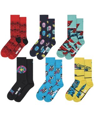 Happy Socks 6 Pack Spider- Bundle Novelty - Blue