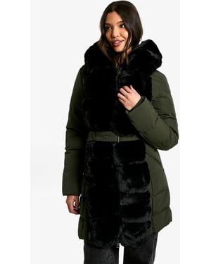 Boohoo Premium Faux Fur Trim Parka - Black