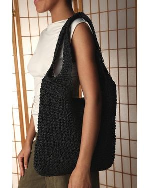 Where's That From 'Islet' Slouchy Raffia Shoulder Bag - Black