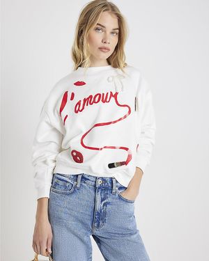 River Island Sweatshirt Long Sleeve L'Amour Lipstick Cotton - White