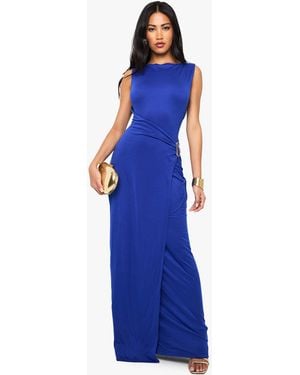 Boohoo Trim Wrap Detail Maxi Dress - Blue