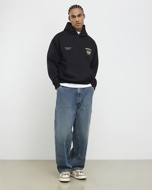 River Island Hoodie Oversize Fit Racing Lightweight Cotton - Blue