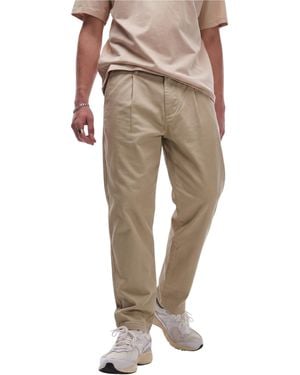 TOPMAN Chino Pant Tapered Fit Textured Soft Cotton Twin Pleat Trouser - Natural