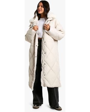 Boohoo Premium Faux Fur Trim Quilted Maxi Parka - Natural