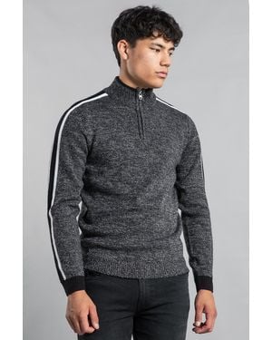 Tokyo Laundry Funnel Neck 1/4 Zip Jumper With Contrast Sleeve - Grey