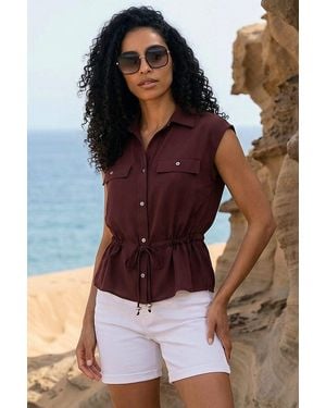 Roman Safari Tie Waist Button Jacket - Brown